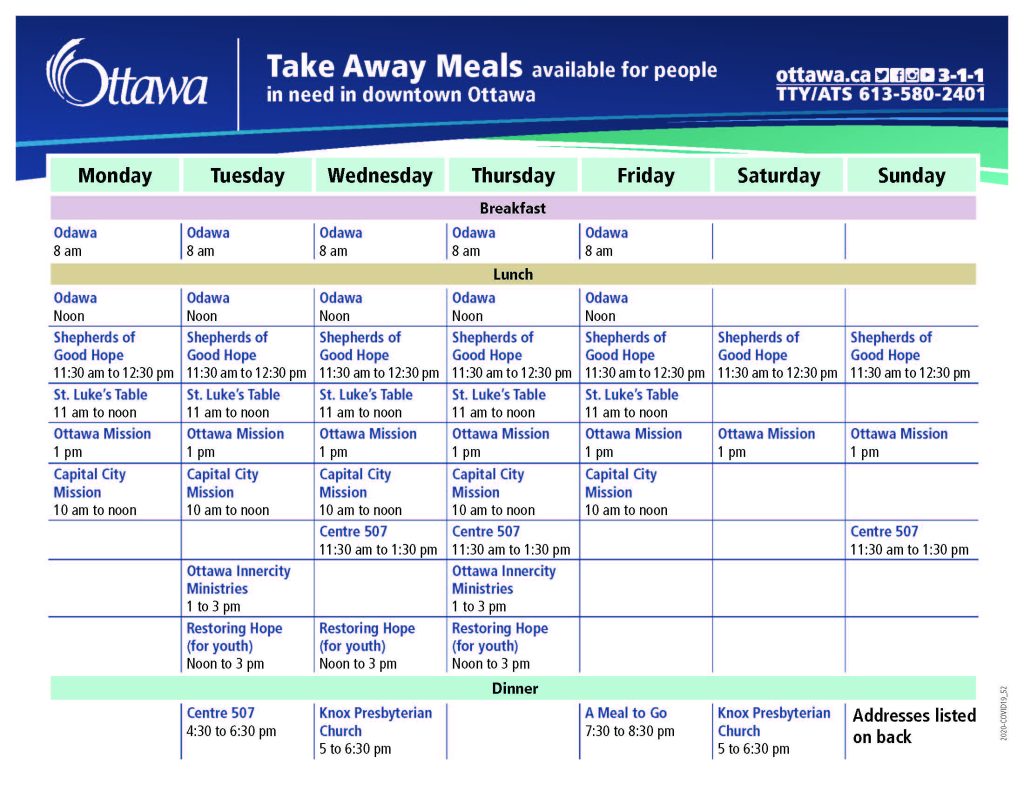 Take-away food options for people in need in downtown Ottawa