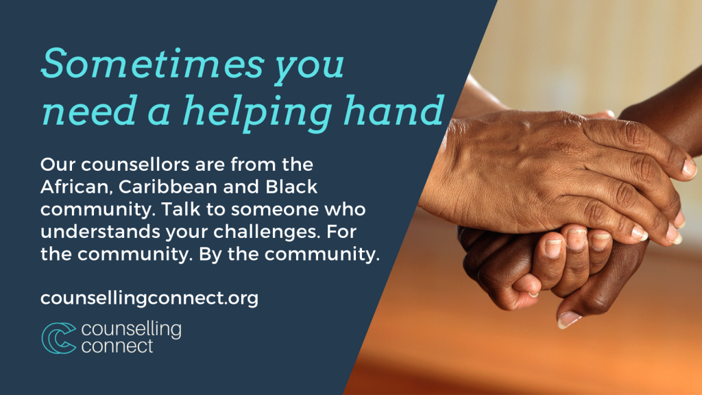 "Sometimes you need a helping hand" -- two hands with a dark complexion embrace