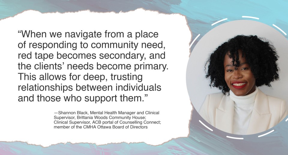 Quote: "When we navigate from a place of responding to community need," she says, "red tape becomes secondary, and the clients' needs become primary. This allows for deep, trusting relationships in individuals and those who support them." Shannon Black, a young Black woman, smiles